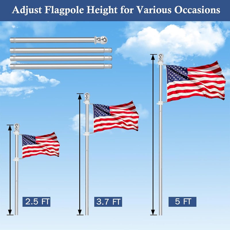 NQ 5FT Flag Pole for Outside House, Stainless Steel Flag Pole for Outdoor, House Flag Pole for Porch,Yard (Only Pole, Without Holder) - Image 4